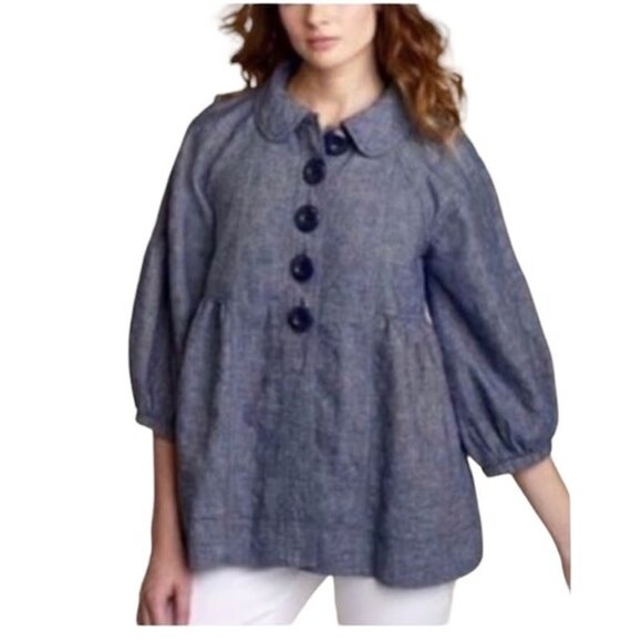Free People Women's Balloon Puff Sleeve Chambray Swing Jacket Sz S - Picture 1 of 7